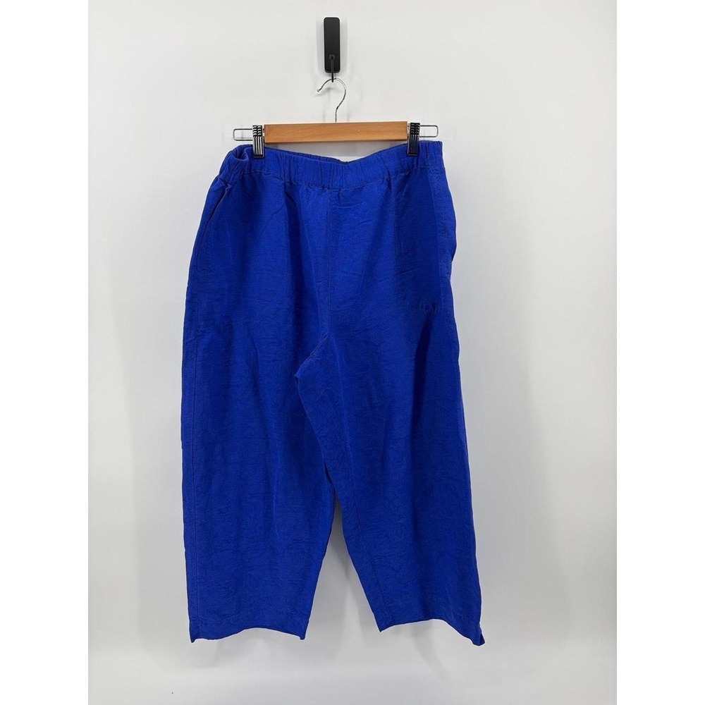 Chico's Silk/Linen Blend Royal Blue‎ Capris Pants,Textured Pattern, Women's 3
